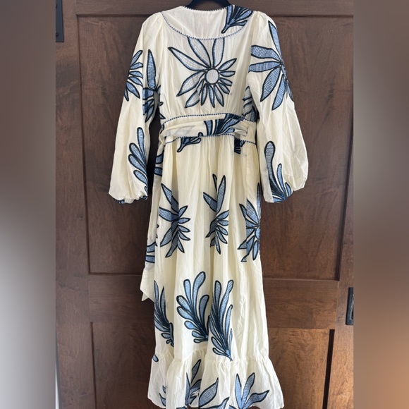 CIEBON Delphi Embroidered Long Full Sleeve Wrap Maxi Dress Blue Sz S NWT - Picture 2 of 4